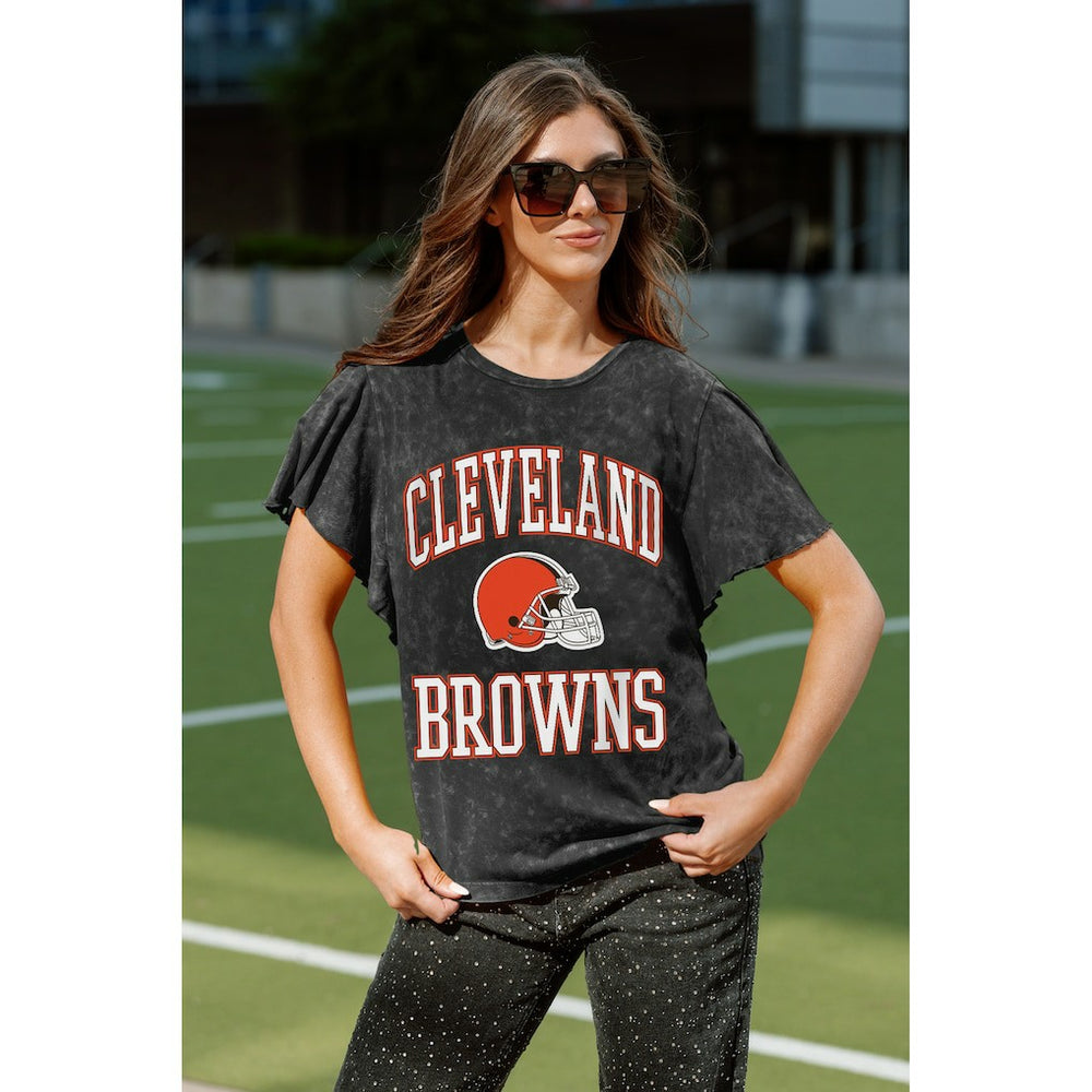 Cleveland Browns Gameday Couture Women's Relaxed Flutter Sleeve T-Shirt - Black T-shirts