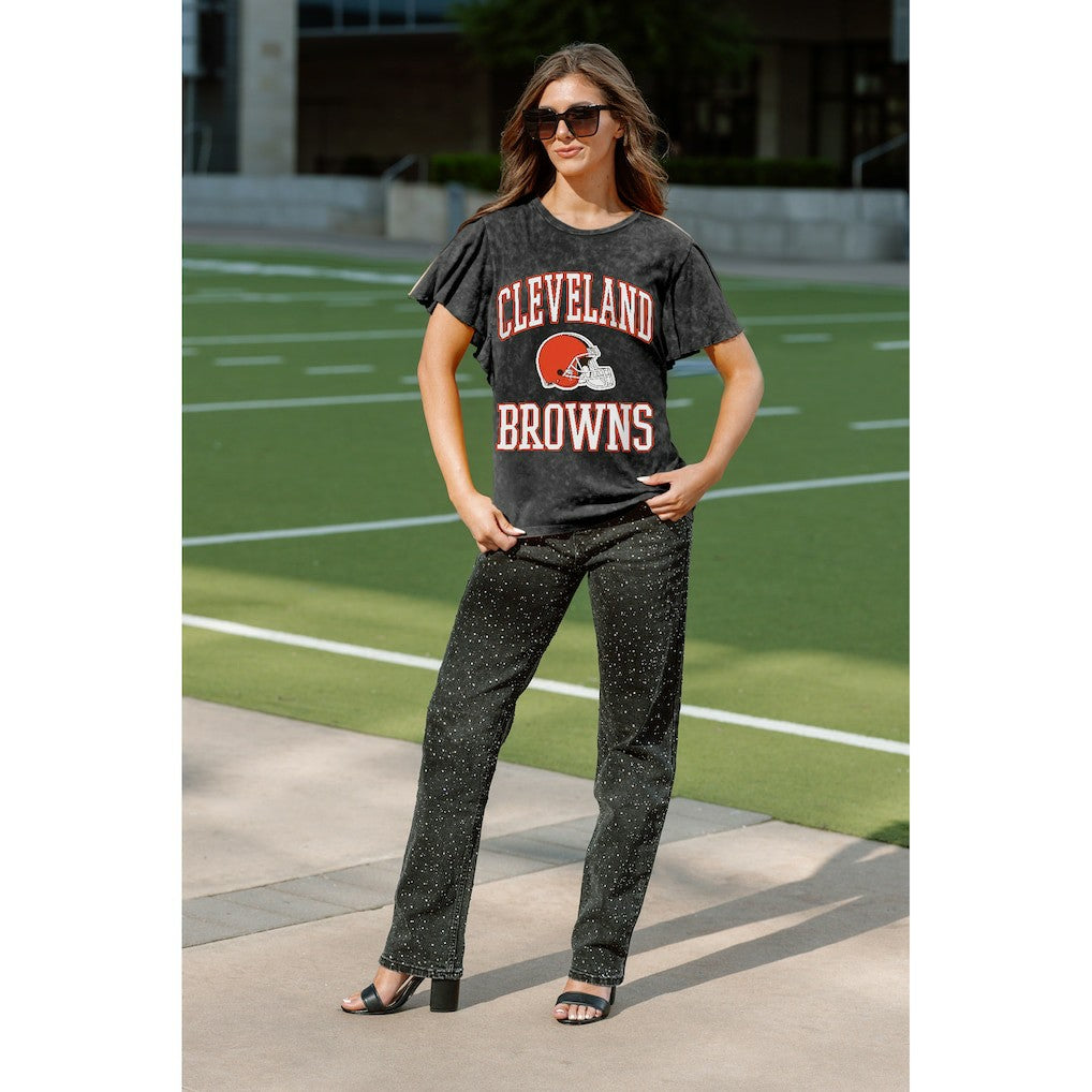 Cleveland Browns Gameday Couture Women's Relaxed Flutter Sleeve T-Shirt - Black T-shirts