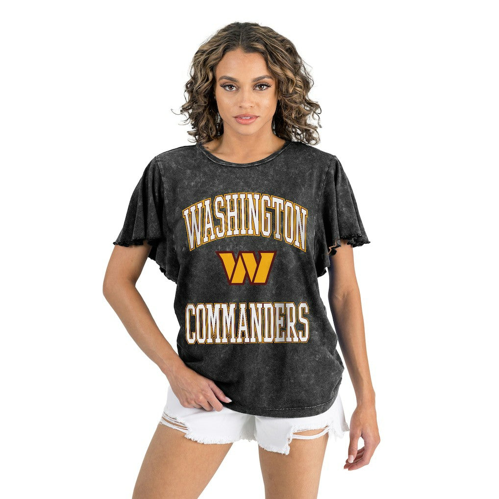 Washington Commanders Gameday Couture Women's Relaxed Flutter Sleeve T-Shirt - Black T-shirts