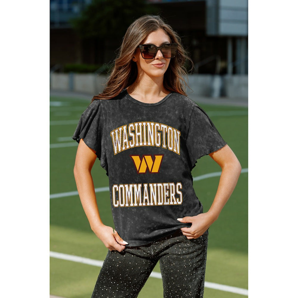 Washington Commanders Gameday Couture Women's Relaxed Flutter Sleeve T-Shirt - Black T-shirts