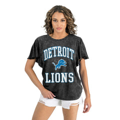 Detroit Lions Gameday Couture Women's Relaxed Flutter Sleeve T-Shirt - Black T-shirts