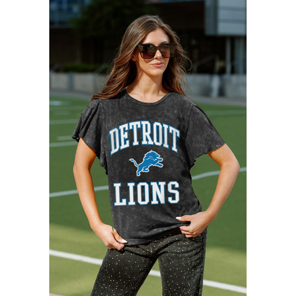 Detroit Lions Gameday Couture Women's Relaxed Flutter Sleeve T-Shirt - Black T-shirts