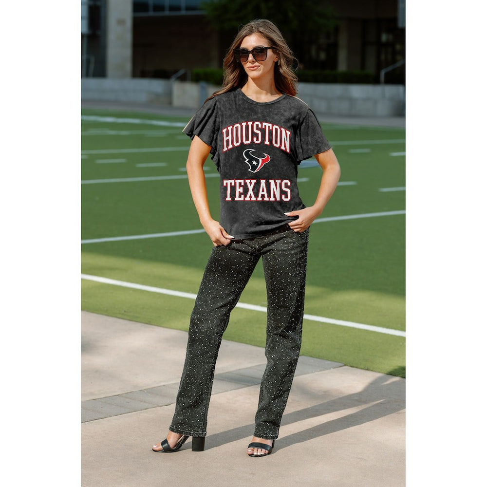 Houston Texans Gameday Couture Women's Relaxed Flutter Sleeve T-Shirt - Black T-shirts