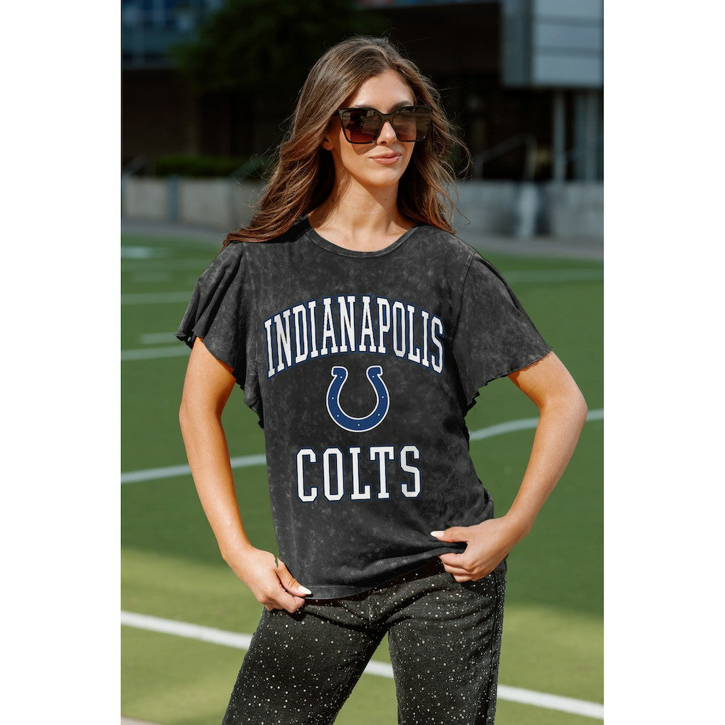 Indianapolis Colts Gameday Couture Women's Relaxed Flutter Sleeve T-Shirt - Black T-shirts