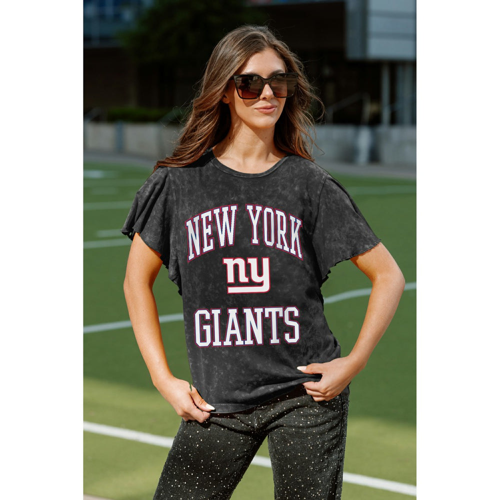 New York Giants Gameday Couture Women's Relaxed Flutter Sleeve T-Shirt - Black T-shirts