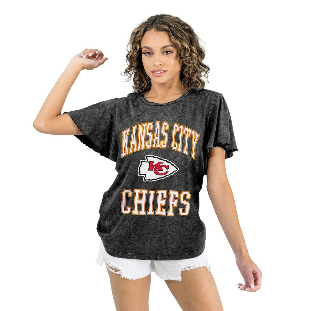 Kansas City Chiefs Gameday Couture Women's Relaxed Flutter Sleeve T-Shirt - Black T-shirts