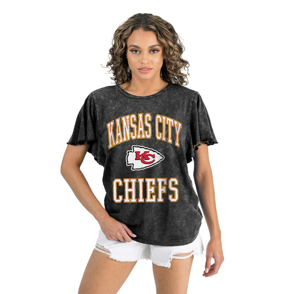 Kansas City Chiefs Gameday Couture Women's Relaxed Flutter Sleeve T-Shirt - Black T-shirts