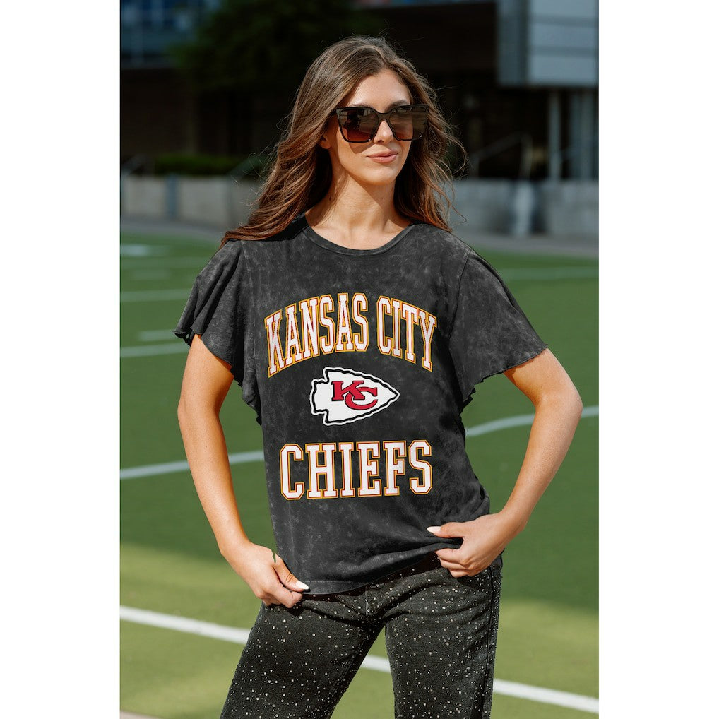 Kansas City Chiefs Gameday Couture Women's Relaxed Flutter Sleeve T-Shirt - Black T-shirts