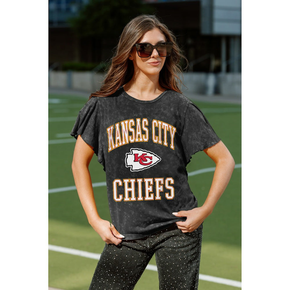 Kansas City Chiefs Gameday Couture Women's Relaxed Flutter Sleeve T-Shirt - Black T-shirts
