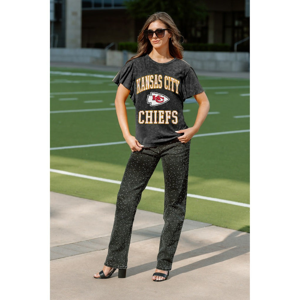 Kansas City Chiefs Gameday Couture Women's Relaxed Flutter Sleeve T-Shirt - Black T-shirts