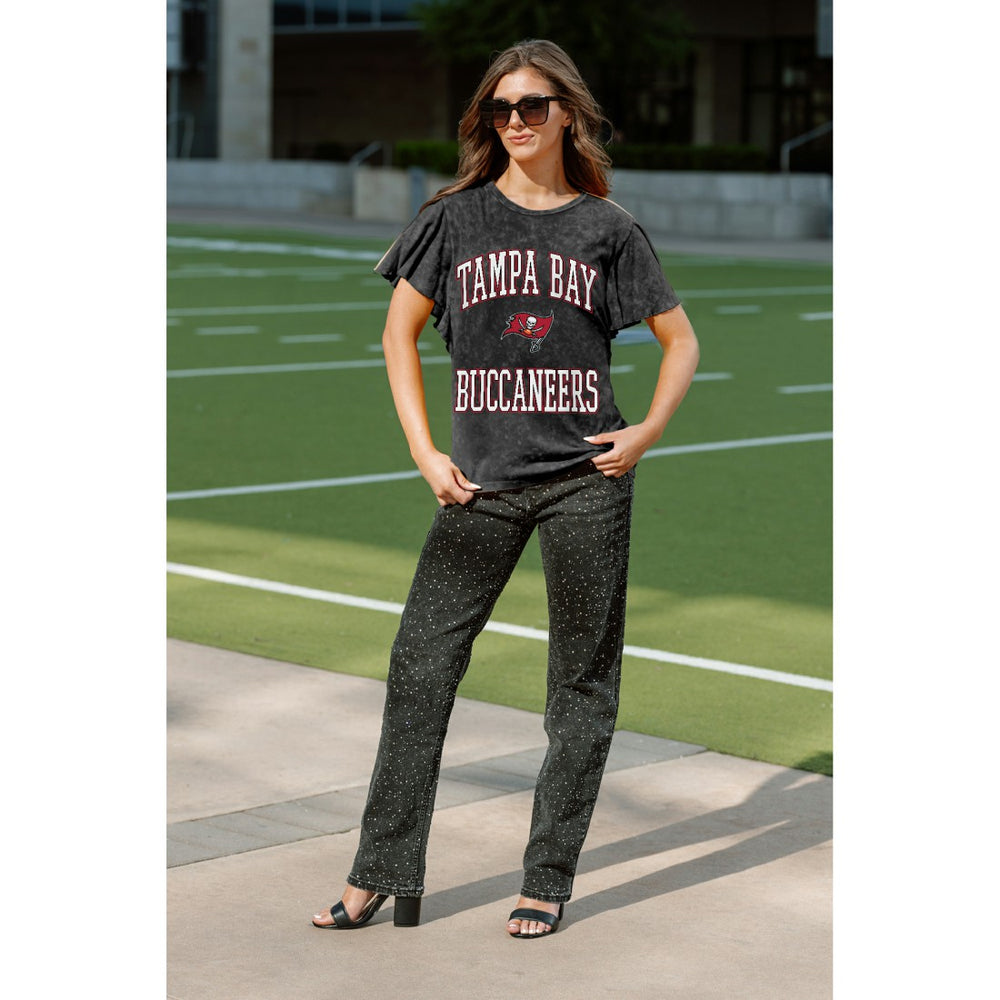Tampa Bay Buccaneers Gameday Couture Women's Relaxed Flutter Sleeve T-Shirt - Black T-shirts