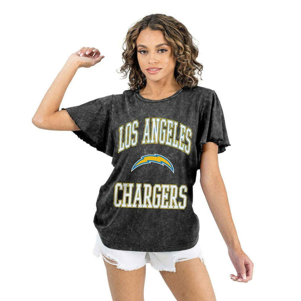 Los Angeles Chargers Gameday Couture Women's Relaxed Flutter Sleeve T-Shirt - Black T-shirts