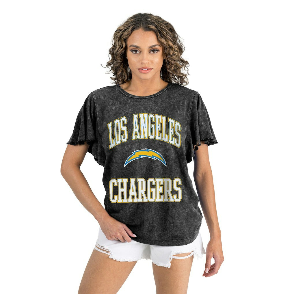 Los Angeles Chargers Gameday Couture Women's Relaxed Flutter Sleeve T-Shirt - Black T-shirts