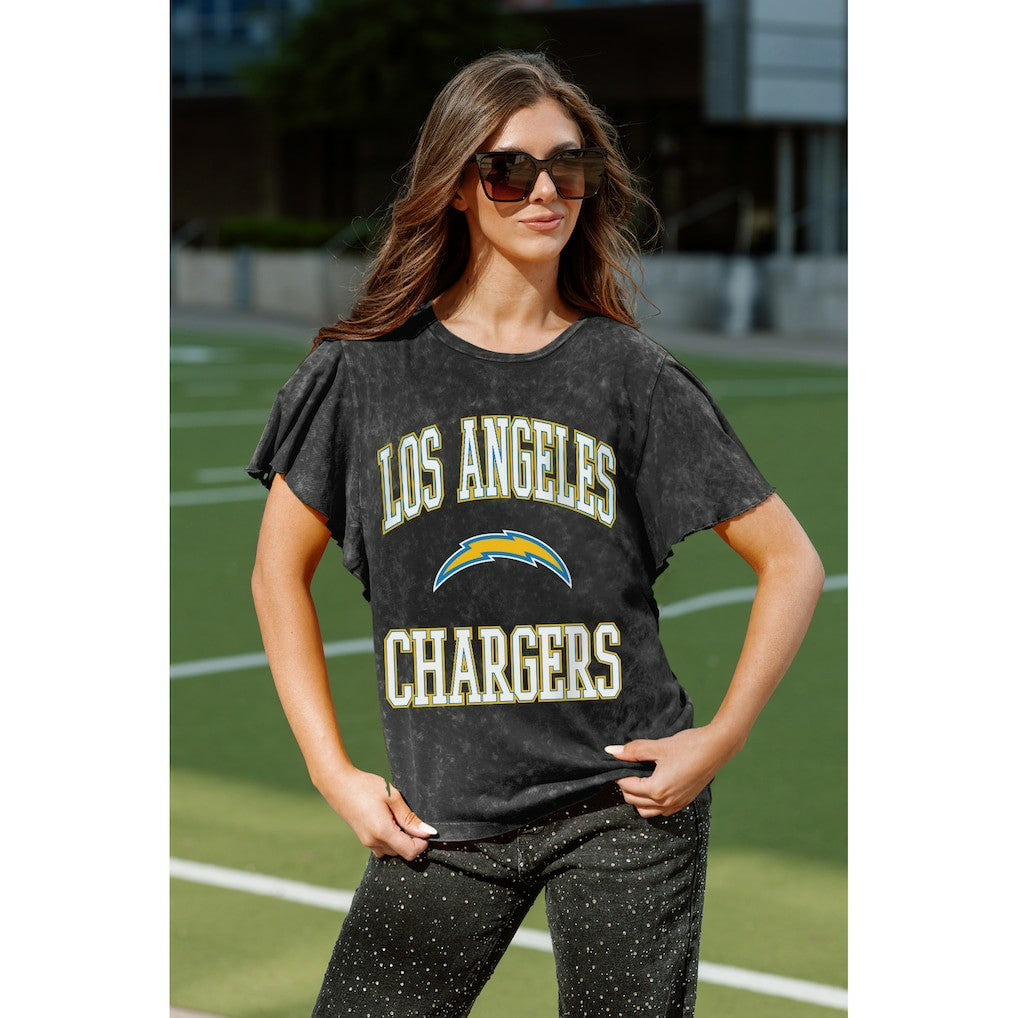 Los Angeles Chargers Gameday Couture Women's Relaxed Flutter Sleeve T-Shirt - Black T-shirts
