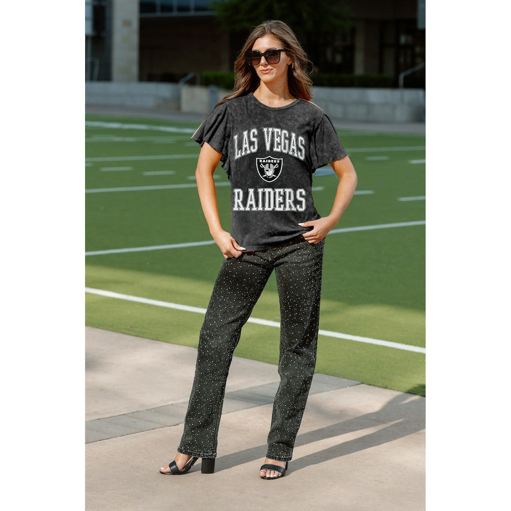 Las Vegas Raiders Gameday Couture Women's Relaxed Flutter Sleeve T-Shirt - Black T-shirts