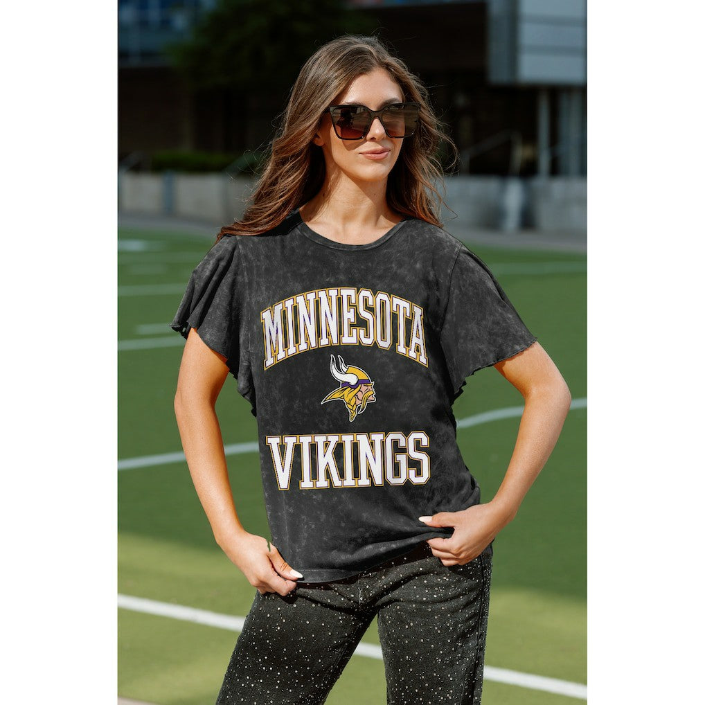 Minnesota Vikings Gameday Couture Women's Relaxed Flutter Sleeve T-Shirt - Black T-shirts