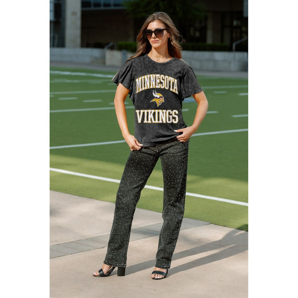 Minnesota Vikings Gameday Couture Women's Relaxed Flutter Sleeve T-Shirt - Black T-shirts