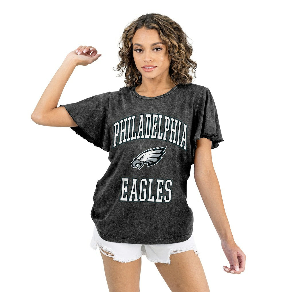 Philadelphia Eagles Gameday Couture Women's Relaxed Flutter Sleeve T-Shirt - Black T-shirts