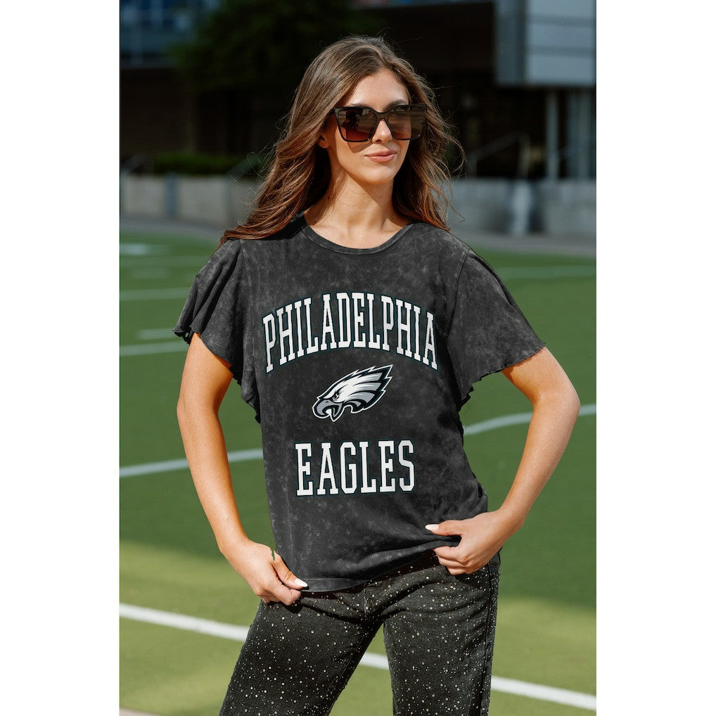 Philadelphia Eagles Gameday Couture Women's Relaxed Flutter Sleeve T-Shirt - Black T-shirts
