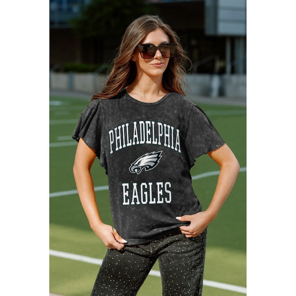 Philadelphia Eagles Gameday Couture Women's Relaxed Flutter Sleeve T-Shirt - Black T-shirts