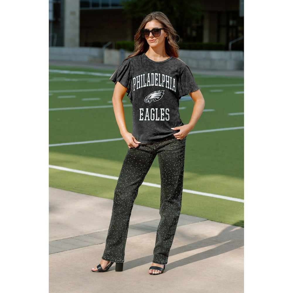 Philadelphia Eagles Gameday Couture Women's Relaxed Flutter Sleeve T-Shirt - Black T-shirts