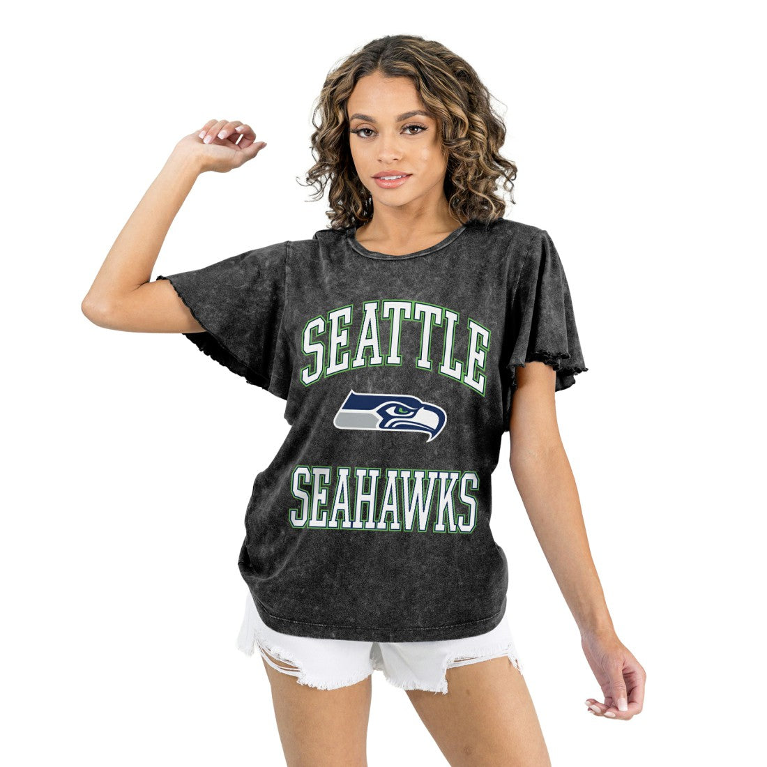Seattle Seahawks Gameday Couture Women's Relaxed Flutter Sleeve T-Shirt - Black T-shirts