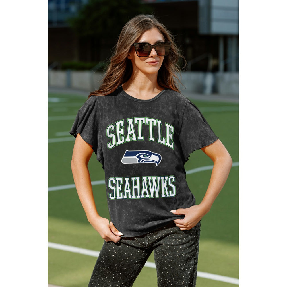 Seattle Seahawks Gameday Couture Women's Relaxed Flutter Sleeve T-Shirt - Black T-shirts