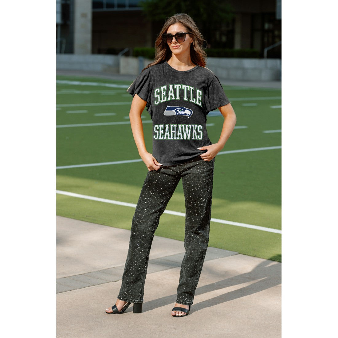 Seattle Seahawks Gameday Couture Women's Relaxed Flutter Sleeve T-Shirt - Black T-shirts
