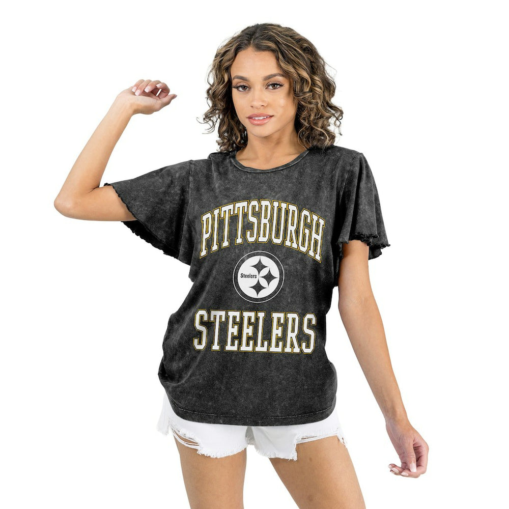 Pittsburgh Steelers Gameday Couture Women's Relaxed Flutter Sleeve T-Shirt - Black T-shirts