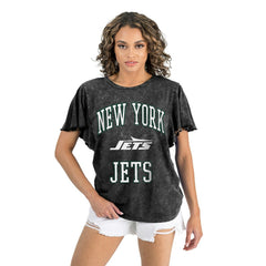 New York Jets Gameday Couture Women's Relaxed Flutter Sleeve T-Shirt - Black T-shirts