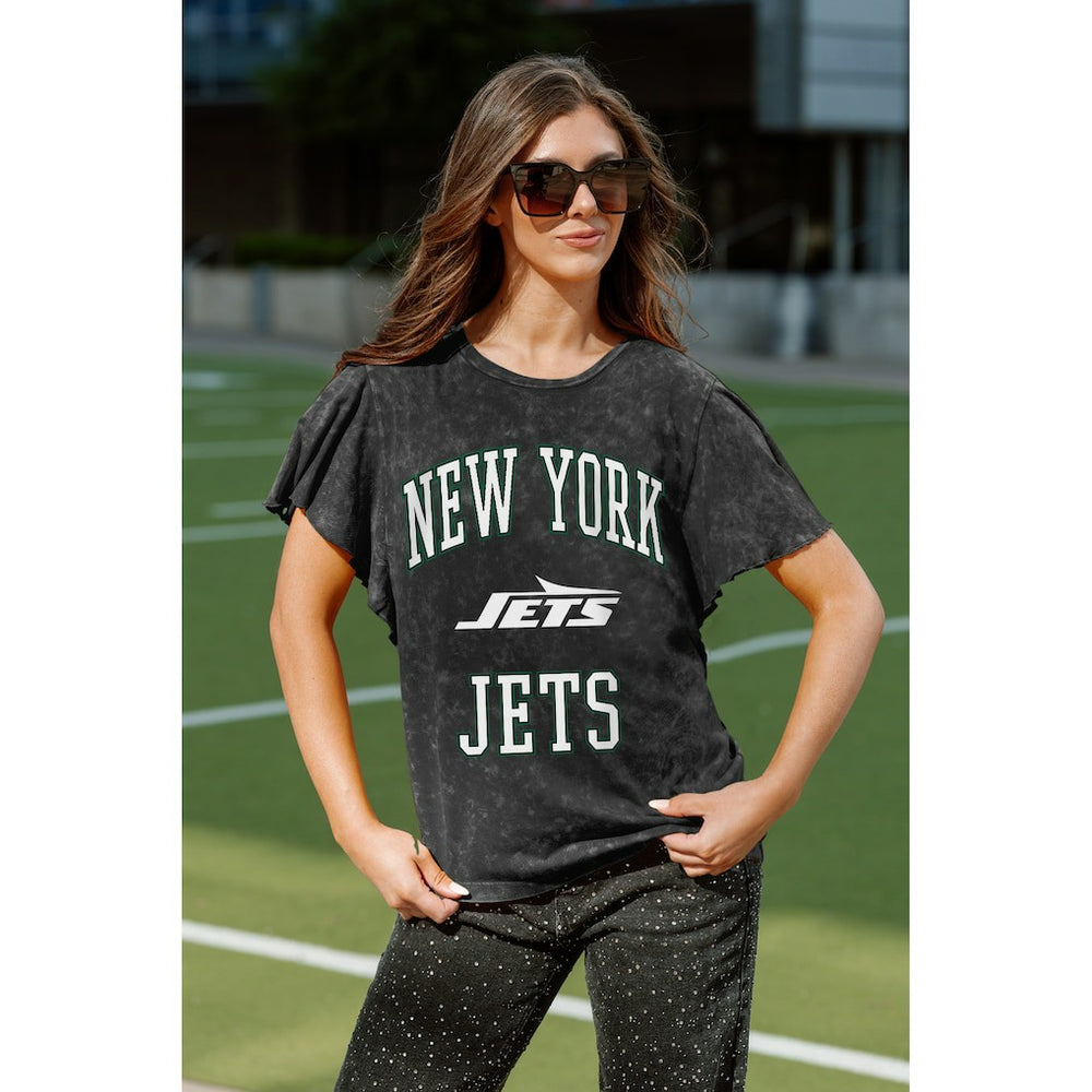New York Jets Gameday Couture Women's Relaxed Flutter Sleeve T-Shirt - Black T-shirts