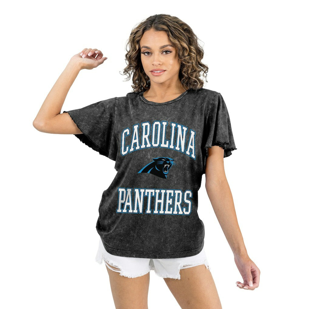 Carolina Panthers Gameday Couture Women's Relaxed Flutter Sleeve T-Shirt - Black T-shirts