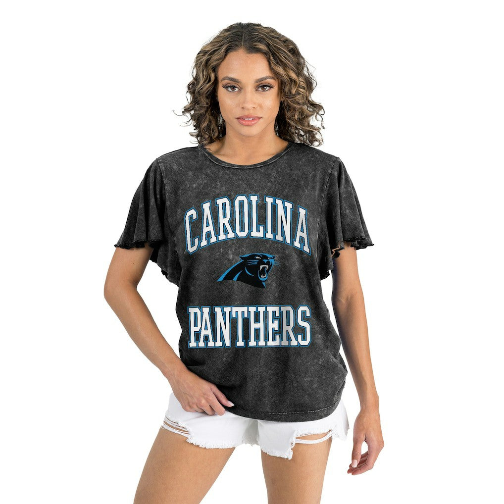 Carolina Panthers Gameday Couture Women's Relaxed Flutter Sleeve T-Shirt - Black T-shirts
