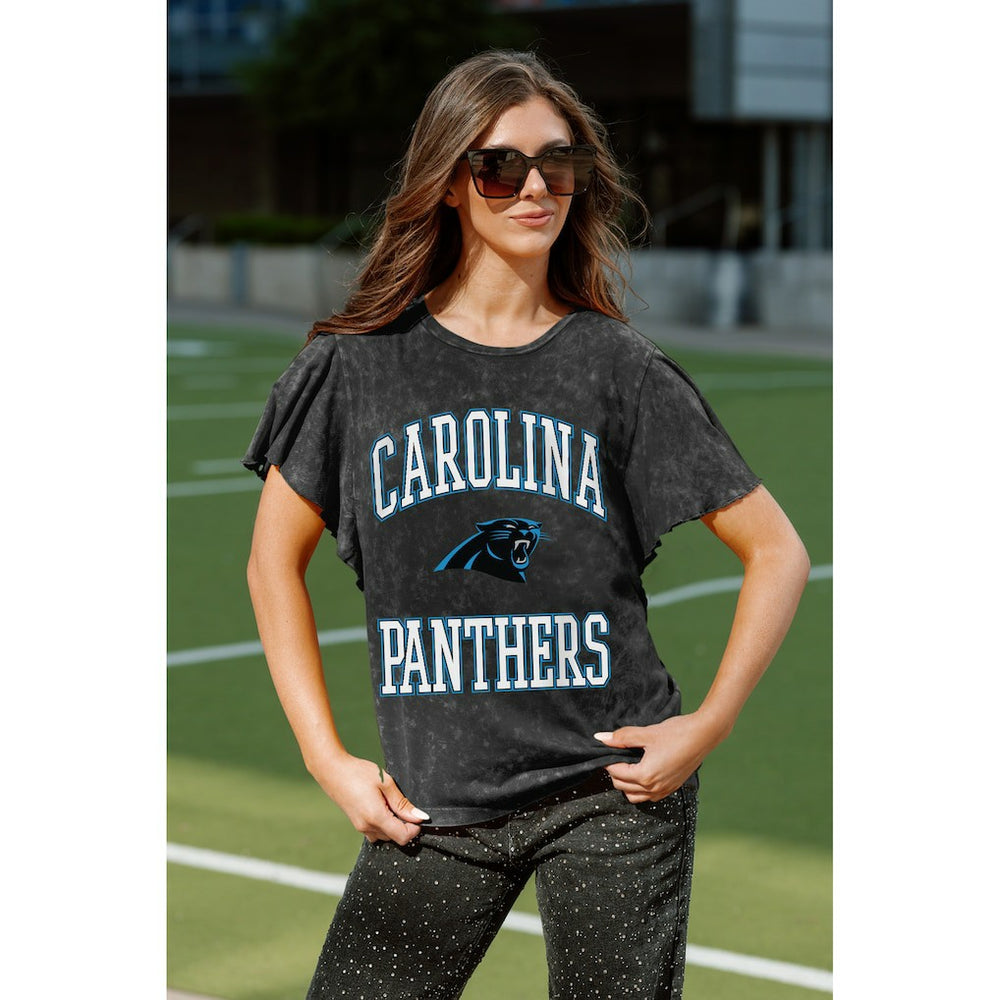 Carolina Panthers Gameday Couture Women's Relaxed Flutter Sleeve T-Shirt - Black T-shirts