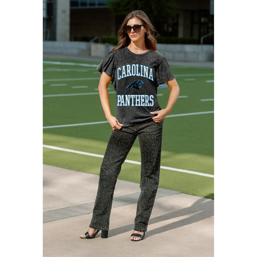 Carolina Panthers Gameday Couture Women's Relaxed Flutter Sleeve T-Shirt - Black T-shirts