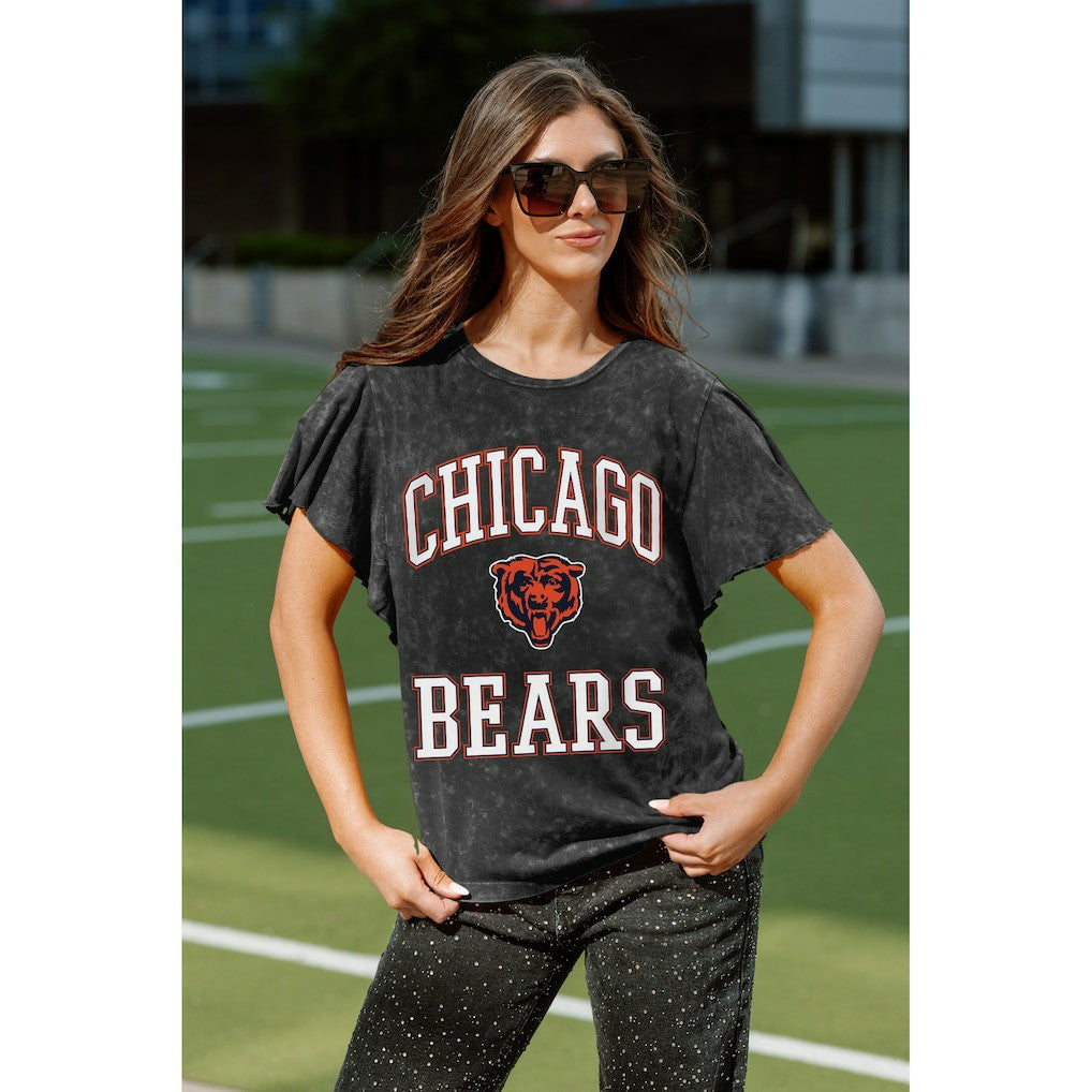 Chicago Bears Gameday Couture Women's Relaxed Flutter Sleeve T-Shirt - Black T-shirts