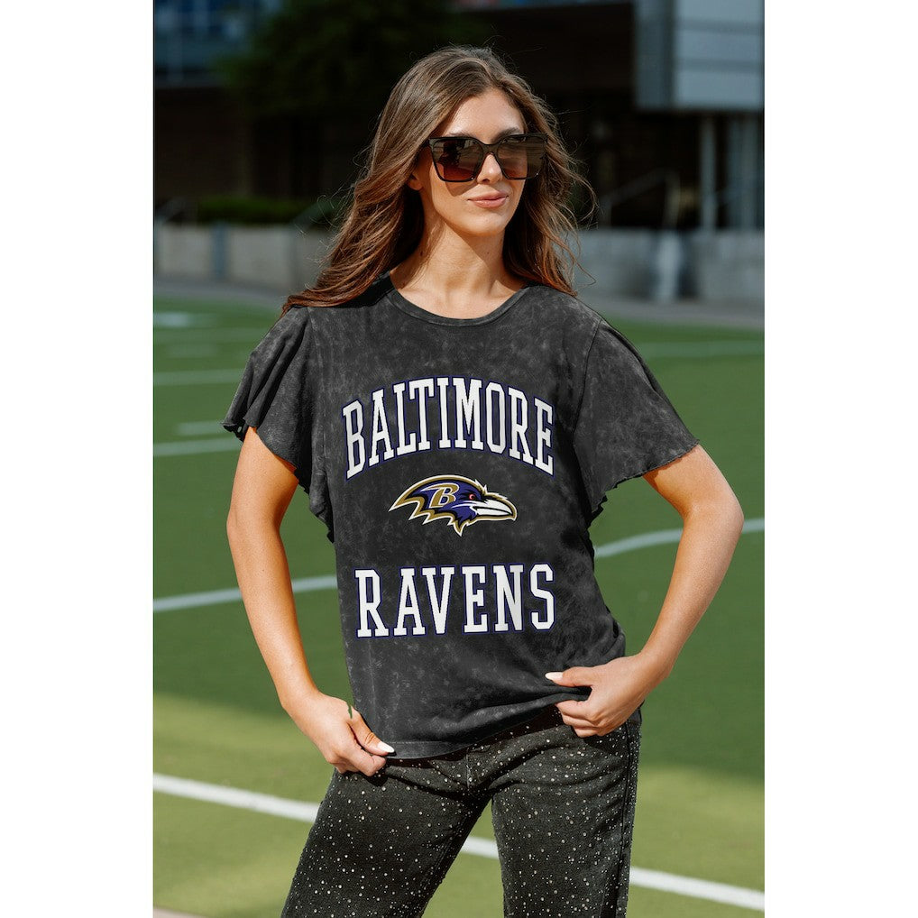 Baltimore Ravens Gameday Couture Women's Relaxed Flutter Sleeve T-Shirt - Black T-shirts