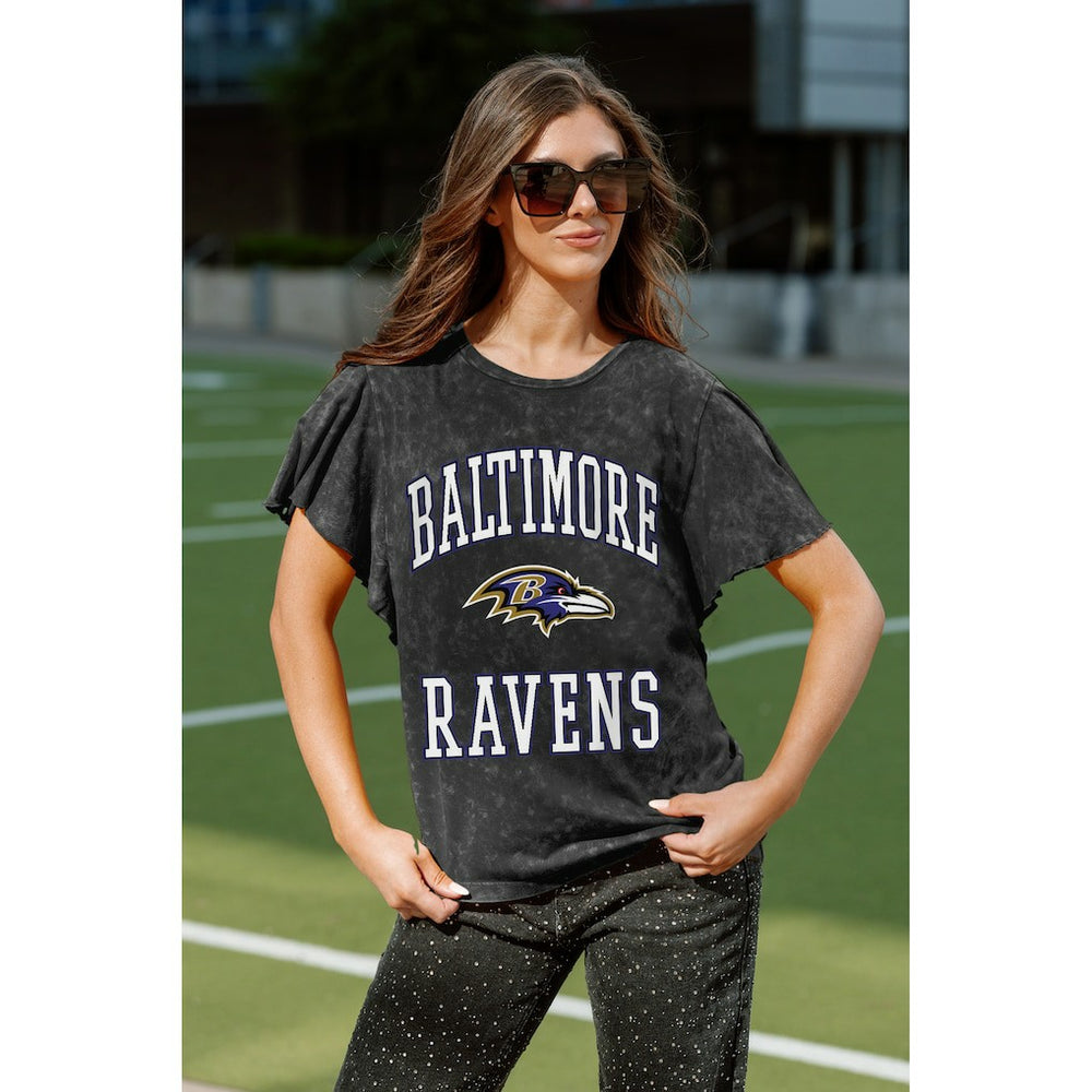 Baltimore Ravens Gameday Couture Women's Relaxed Flutter Sleeve T-Shirt - Black T-shirts