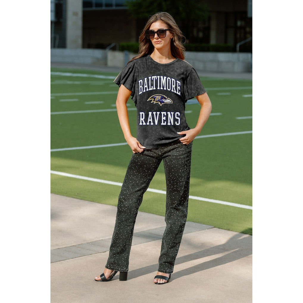 Baltimore Ravens Gameday Couture Women's Relaxed Flutter Sleeve T-Shirt - Black T-shirts