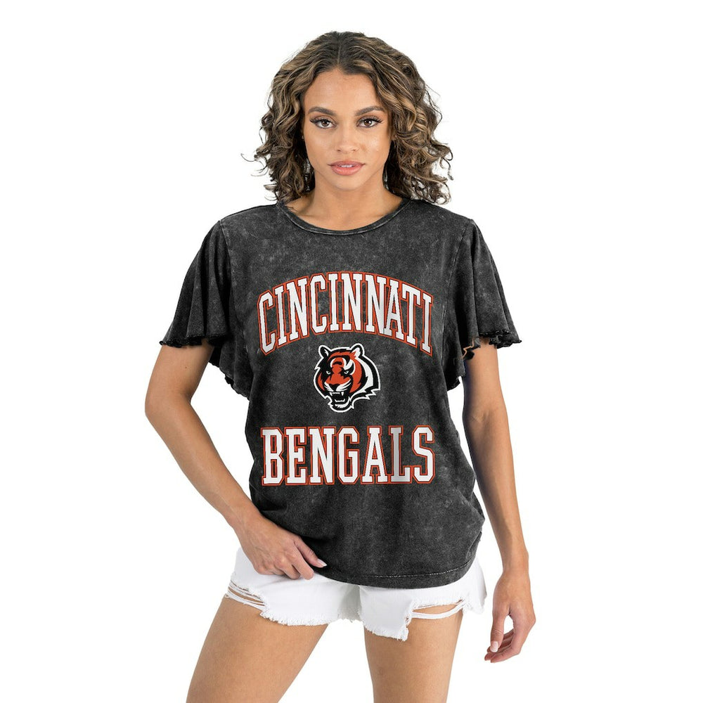 Cincinnati Bengals Gameday Couture Women's Relaxed Flutter Sleeve T-Shirt - Black T-shirts