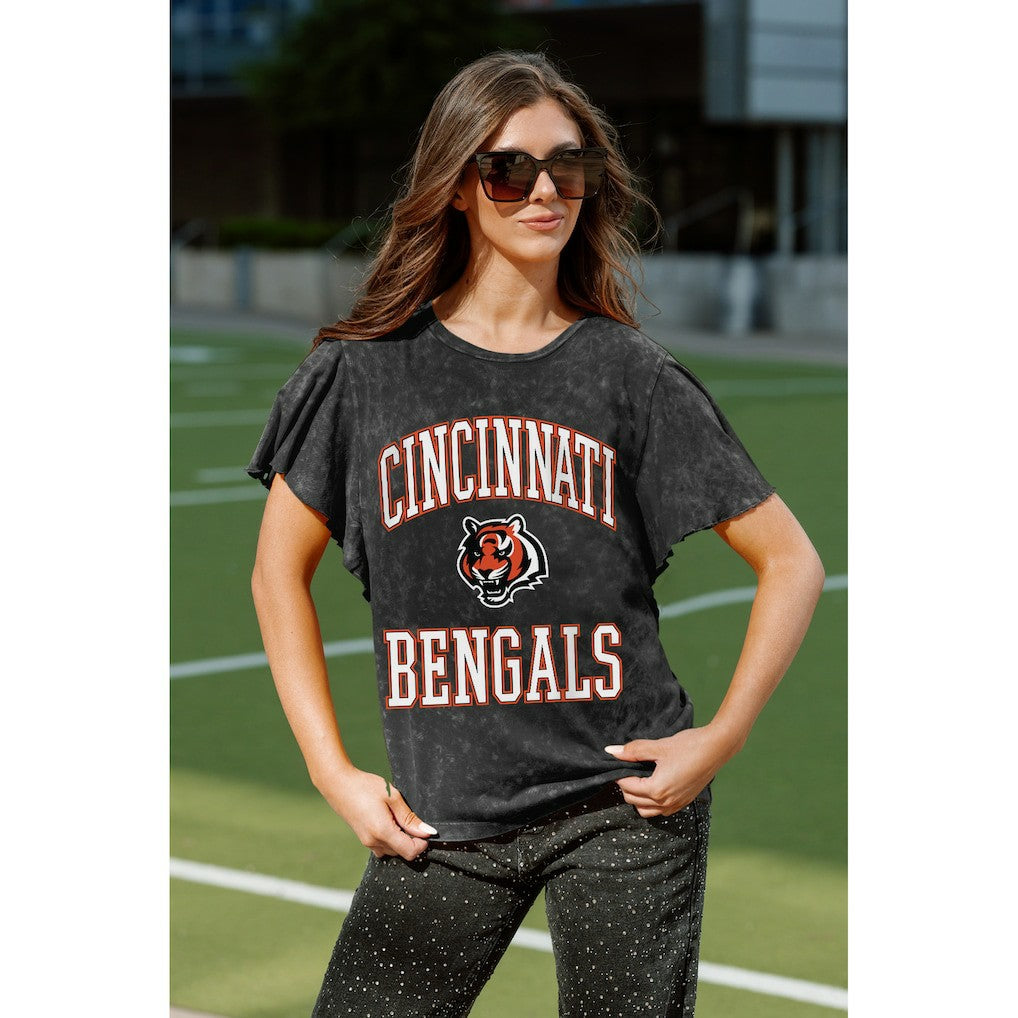 Cincinnati Bengals Gameday Couture Women's Relaxed Flutter Sleeve T-Shirt - Black T-shirts