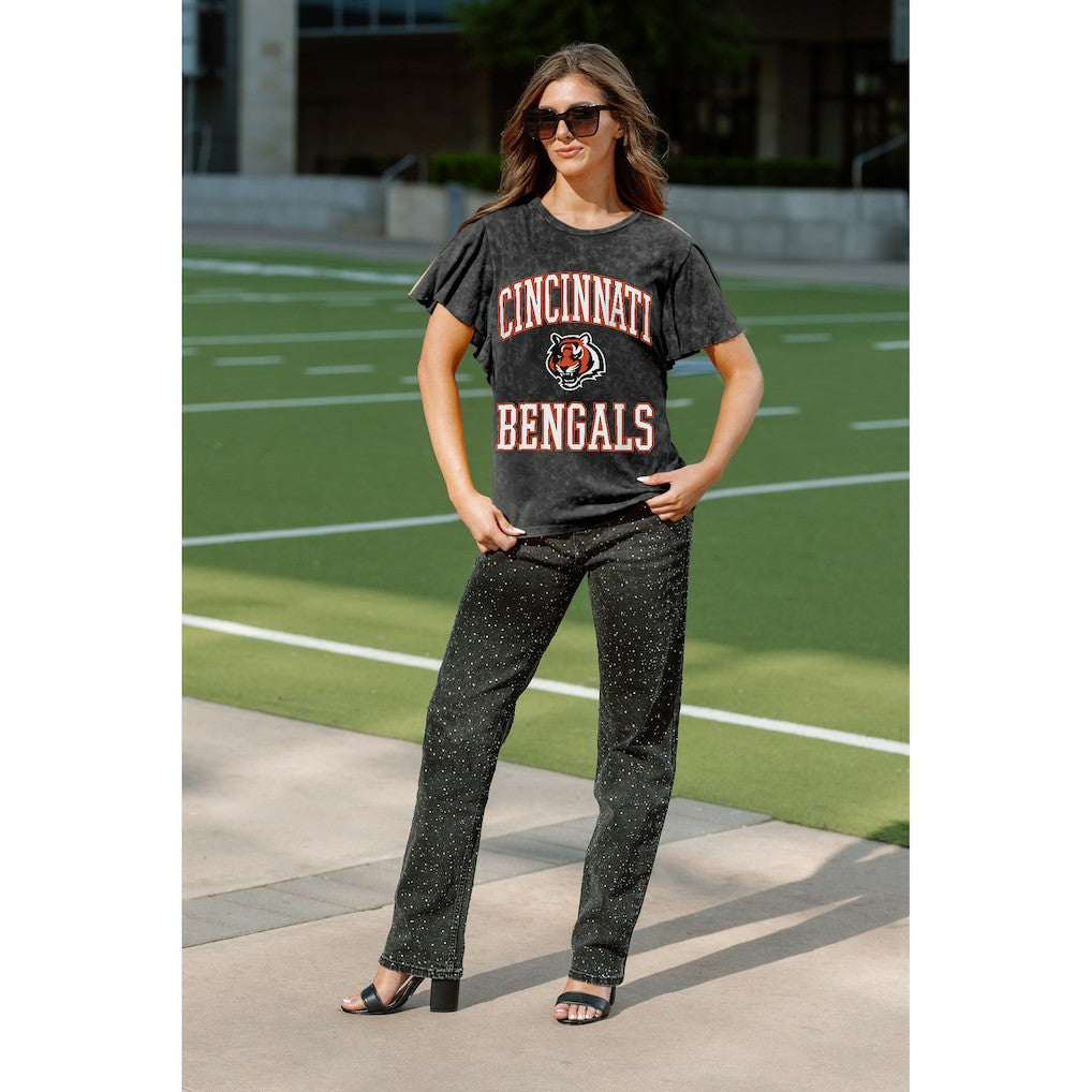 Cincinnati Bengals Gameday Couture Women's Relaxed Flutter Sleeve T-Shirt - Black T-shirts