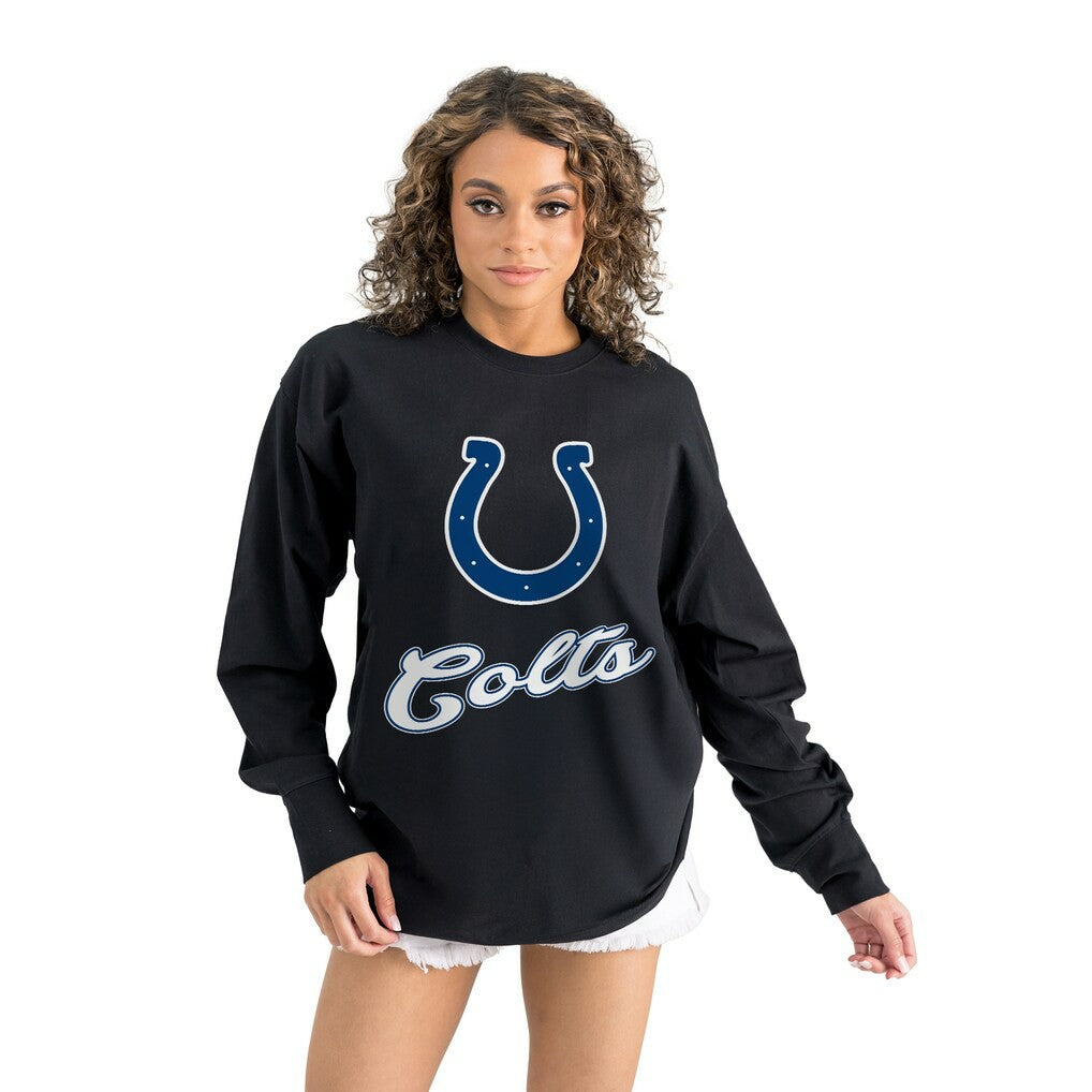 Indianapolis Colts Gameday Couture Women's Oversized Long Sleeve T-Shirt - Black T-shirts