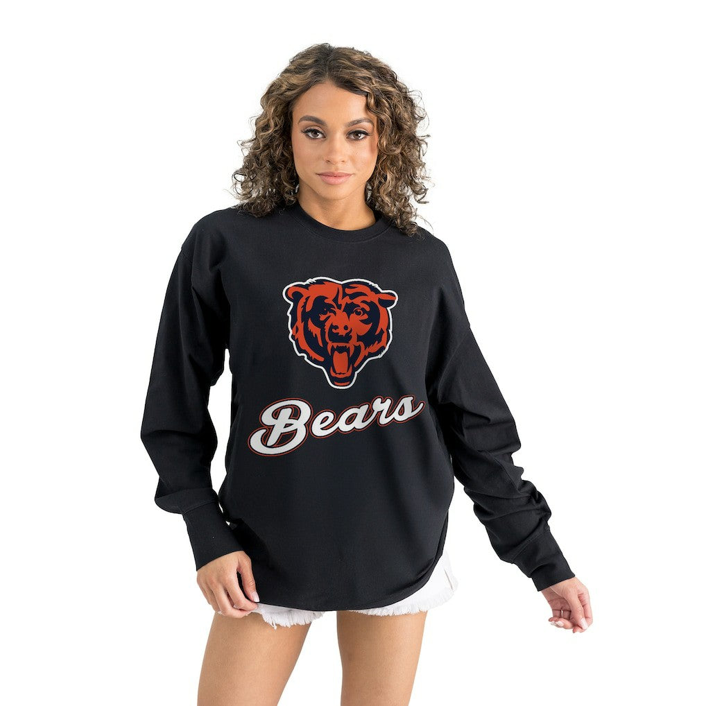Chicago Bears Gameday Couture Women's Oversized Long Sleeve T-Shirt - Black T-shirts