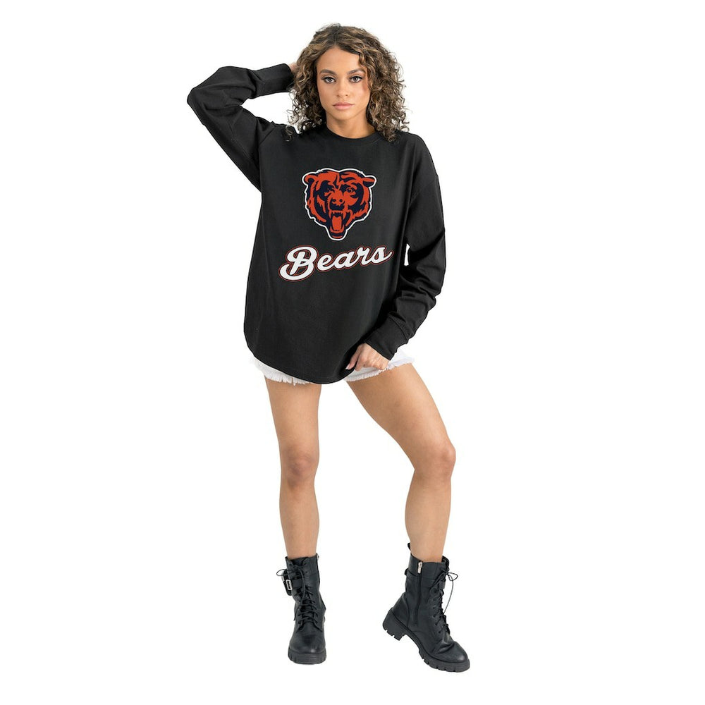 Chicago Bears Gameday Couture Women's Oversized Long Sleeve T-Shirt - Black T-shirts