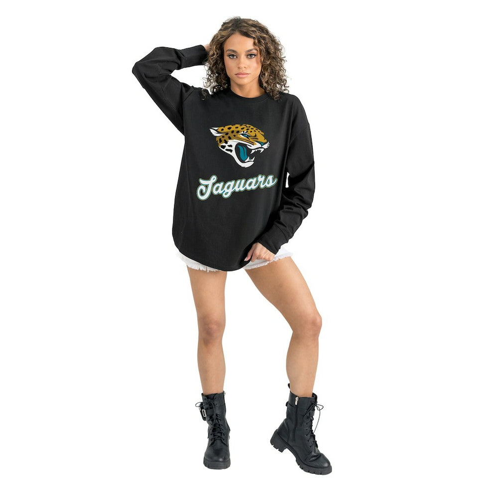 Jacksonville Jaguars Gameday Couture Women's Oversized Long Sleeve T-Shirt - Black T-shirts