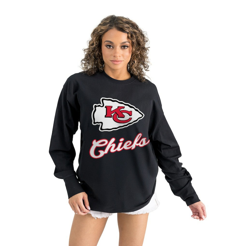 Kansas City Chiefs Gameday Couture Women's Oversized Long Sleeve T-Shirt - Black T-shirts