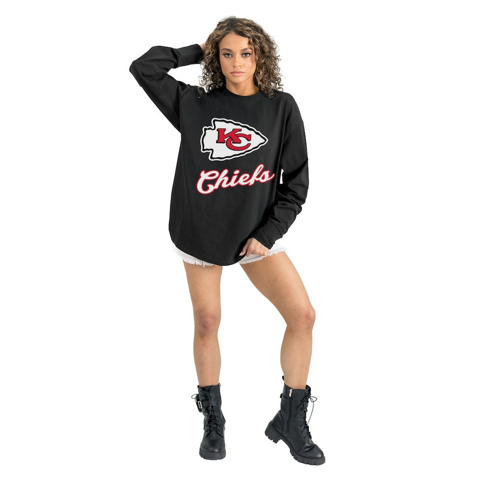 Kansas City Chiefs Gameday Couture Women's Oversized Long Sleeve T-Shirt - Black T-shirts