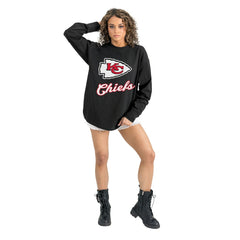Kansas City Chiefs Gameday Couture Women's Oversized Long Sleeve T-Shirt - Black T-shirts