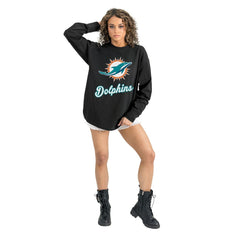 Miami Dolphins Gameday Couture Women's Oversized Long Sleeve T-Shirt - Black T-shirts